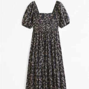 The A&F Emerson Poplin Puff Sleeve Midi Dress - Black & White Bow Print